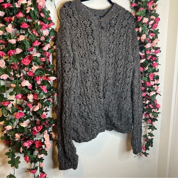🌹Andewear Brown Tan Crochet Knit Wool Blend Oversized Sweater Women’s Large - Picture 2 of 8